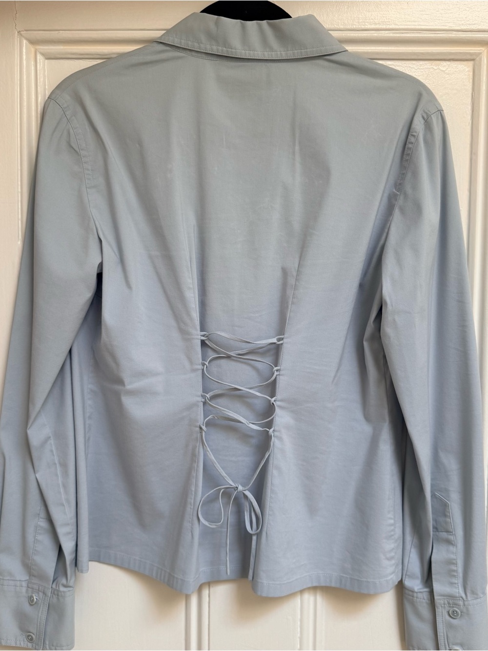 BCBGMaxAzria Light Blue Lace-Back Button Down Shirt